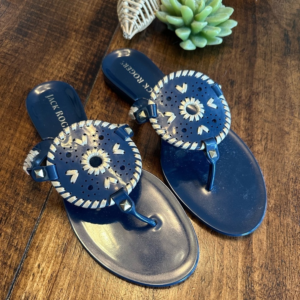 Jack Rogers | Georgica Jelly Flip Flop Sandals, Midnight Navy & Platinum, Size 9